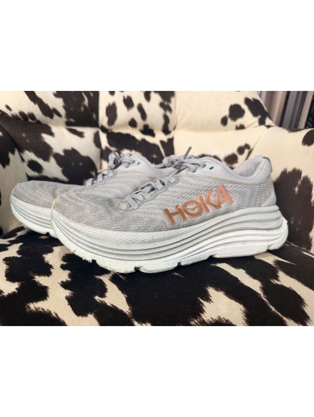 Hoka One Women's Running Shoes Size 7.5B Gray with Rose Gold Logo